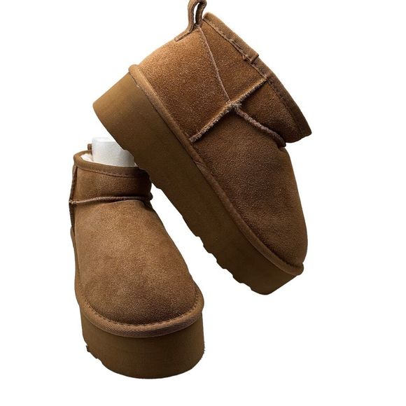 CUSHIONAIRE Women's Genuine Suede pull on platform boot 8 CHESTNUT - Picture 6 of 7